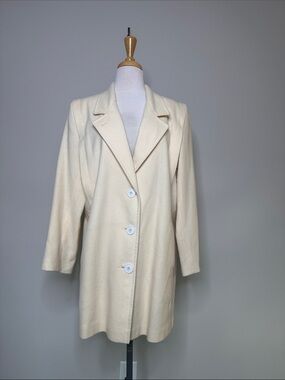 Vtg. Forecaster of Boston 100% Wool Women's Cream Single-Breasted Coat Sz 10